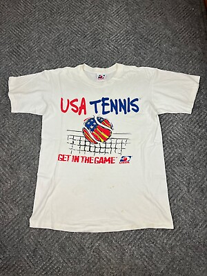 #ad Vintage 90s Team USA Tennis Team T Shirt Adult Large White Logo Graphic Mens $19.00