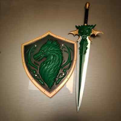#ad Polyurethane Foam Green Dragon Sword and Shield Set $56.99