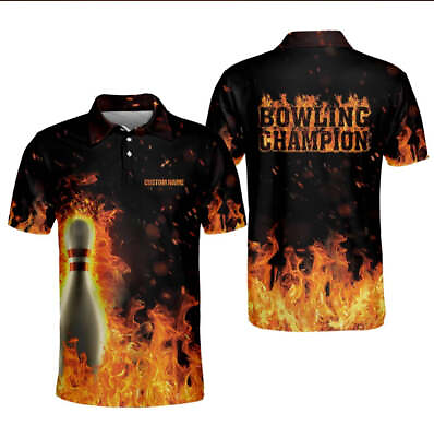 #ad Custom Flame Bowling Champion Bowling Shirts Team For Men Shirt S 5XL Gift Fathe $32.99