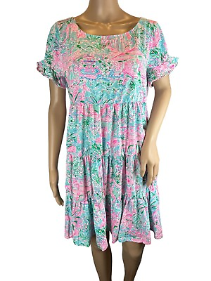 #ad LILLY PULITZER Womens Dress Jodee Swing Flounce tiered Spotted on Worth Size L $30.00
