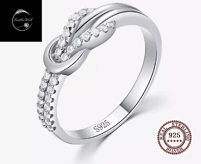 #ad Genuine Sterling Silver 925 Love Belt Knot Band Ring With Cubic Zirconia S925 GBP 17.49