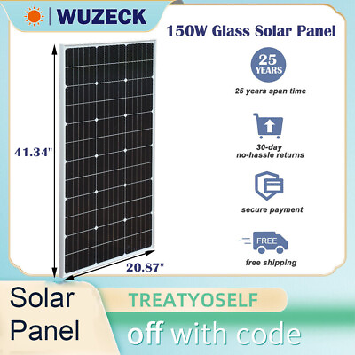 #ad WUZECK 150W Glass Grid Monocrystalline PV Solar Panels Kit for Camping RV Home $79.99
