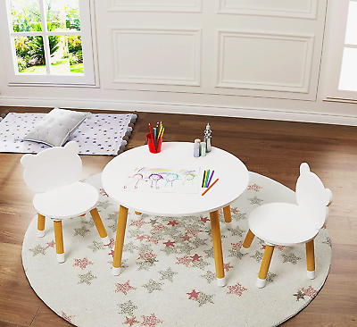 #ad Kids Wood Table and Chair Set Kids Play Table with 2 Chairs3 Pieces Kids round $104.99