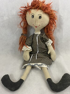 #ad Vintage Handmade Rag Baby Doll Yarn Hair Snap Button Eyes Unique Rare $88.00