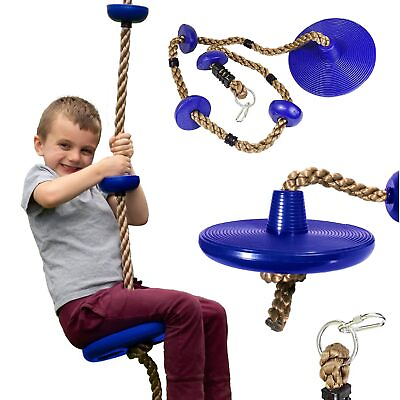 #ad Jungle Gym Kingdom Tree Swing for Kids Single Disc Seat and Climbing Blue $25.49