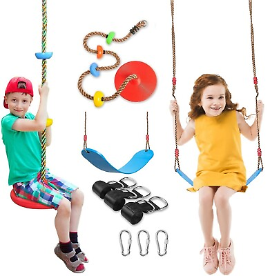 #ad Swing Set 2 Pack Swings Seats Tree Climbing Rope Swing Multicolor with Platfo... $96.19