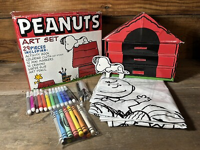 #ad Vintage Peanuts Snoopy Coloring Art Set With Dog House And Supplies As Shown $12.00