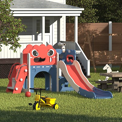 #ad 7 in1 Kids Slide Climber Playset Toddler Outdoor Indoor Playground w Basketball $189.99