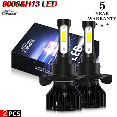 #ad 2X H13 9008 LED Headlight Super Bright Bulbs Kit 5000LM 2 White Hi Lo Beam 6000K $24.99