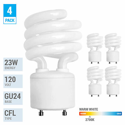 #ad 4 Pack Spiral CFL Fluorescent 23 Watt =100W Twist and Lock GU24 2700K Warm White $18.95