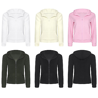 #ad Women Hooded Jacket Solid Color Sweatshirts Fleece Hoodie Zipper Tops Casual $15.80