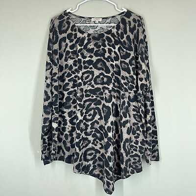 #ad #ad Umgee Womens Leopard Print Tunic Top Asymmetrical Hem Long Sleeve Stretch Size M $18.81