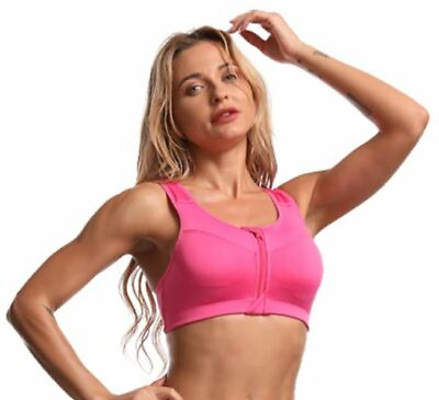 #ad Women Running Shockproof Sports Bra Padded Wirefree With Front Zipper Yoga Bra $12.49