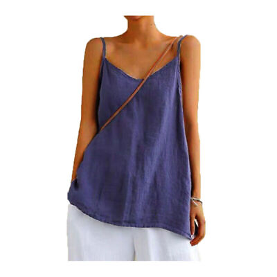 #ad Women Cotton Sleeveless Linen Tank Top Summer Holiday Casual T Shirt Vest Loose $18.81