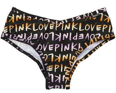 #ad Victoria#x27;s Secret PINK Cheekster Panty Black Logo Script Low Rise NWT Size XL $10.45