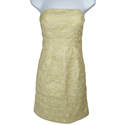 #ad Minuet Mini Dress Gold Metallic Strapless Zip Back Sleeveless Size M $12.99