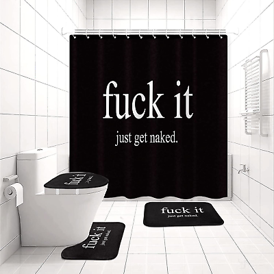 #ad ArtSocket 4 Pcs Shower Curtain Set Quotes Just Get Naked Black and White with No $28.13