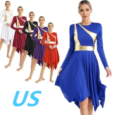 #ad US Womens Liturgical Praise Dance Dress Irregular Metallic Patchwork Dress Gowns $6.99