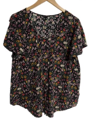 #ad Torrid Womens Floral Challis Pintuck Flutter Sleeve Top Shirt Size 1X $17.00