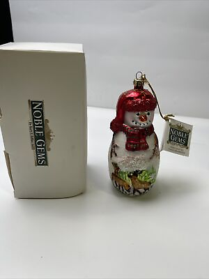 #ad Retired Noble Gems 4.5quot; quot;Hand Blown Glassquot; SnowMan Christmas Tree Ornament $15.25