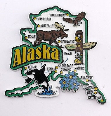#ad ALASKA STATE MAP AND LANDMARKS COLLAGE FRIDGE COLLECTIBLE SOUVENIR MAGNET FMC $8.45