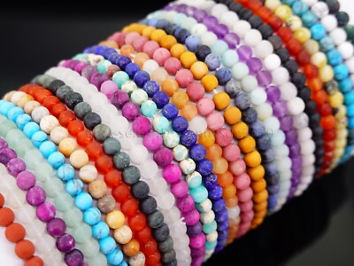 #ad #ad Handmade 4mm Matte Frosted Natural Gemstone Round Bead Stretchy Bracelet Reiki $0.99