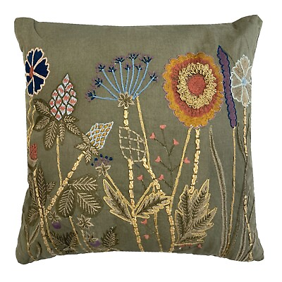 #ad Wild Flowers Throw Pillow Cotton Embroidered Pillow Square Couch Pillow 18quot; $29.95