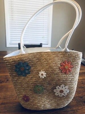 #ad Natural Straw Tote with Flowers $15.00