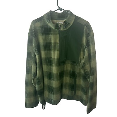 #ad Duluth Trading Co Plaid Fleece Pattern 1 4 Zip Pullover Jacket Green Men#x27;s XXL $24.95