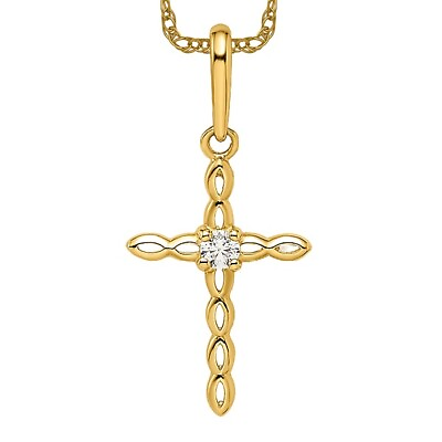 #ad 14K Yellow Gold Cubic Zirconia CZ Holy Cross Necklace Religious Pendant Jesus... $254.00