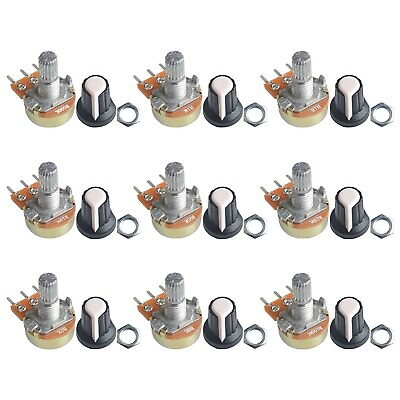 #ad 9PCS Linear Potentiometer 15mm Shaft With Nuts Button Cap for 1 100K 500K 1M $6.94