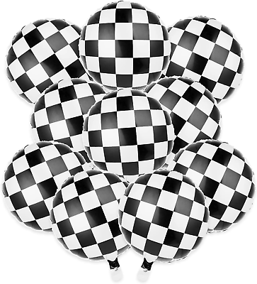 #ad Grevosea 10Pcs Race Car Balloons 8 Inch Checkered Balloons Foil Racing Car and GBP 9.92