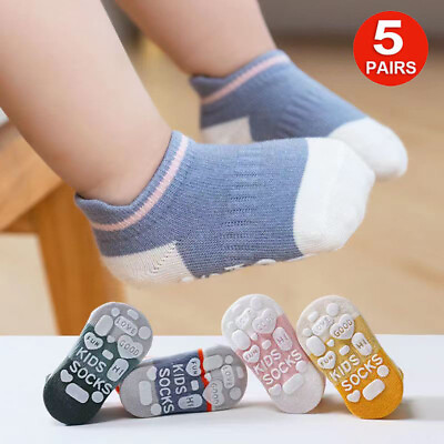 #ad 5 Pairs Anti slip Non Skid Baby Floor Socks Kids Boys Girls Toddler Ankle Socks $5.69