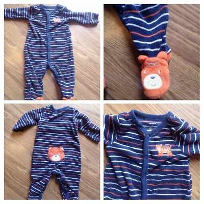 #ad Carters Footie Pajamas 6 Months Sleeper Boys Blue Orange Bear Stripes $6.50
