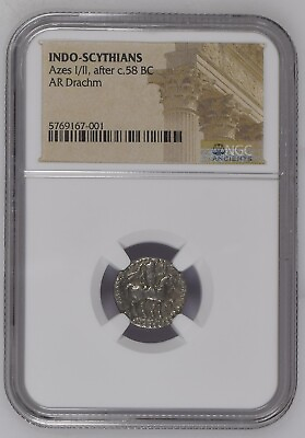 #ad NGC INDO SCYTHIANS Azes I II c.58BC Silver AR Drachm NGC Ancients Certified HG $98.69
