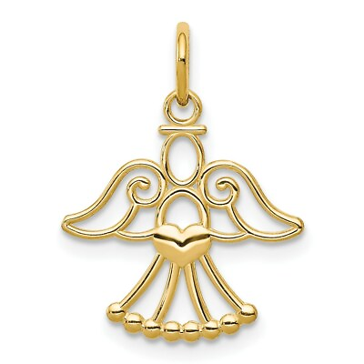 #ad 14k Yellow Gold Cut Out Angel with Heart Charm Pendant 0.87 Inch $64.95