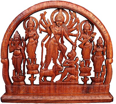 #ad Handcrafted Traditional Wooden Maa Durga Showpiece Statue For Home Office Decor $342.65