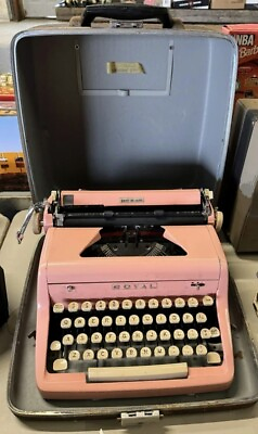 #ad Vintage 1950#x27;s PINK Royal Quiet Deluxe Typewriter w Original Tweed Case $279.96