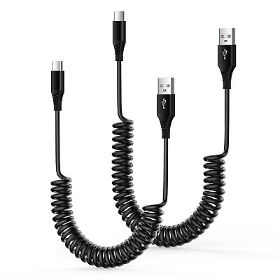 #ad USB A to Type C Car Charger Coiled Cable for iPhone 15 Pro Max2Pack 36FT Re... $13.13