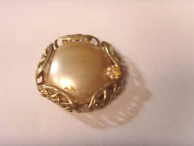 #ad vintage gold tone metal filigree faux pearl moon disc large button pendant 46585 $28.49