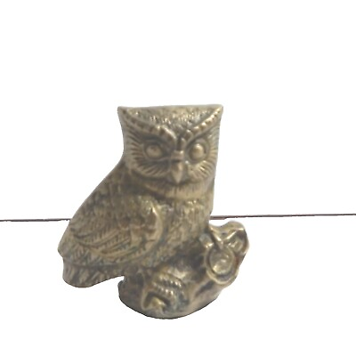 #ad Vintage Solid Cast Brass Owl on Branch Limb Figurine 3 3 4 quot; $16.85