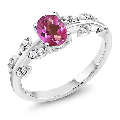 #ad 925 Sterling Silver 1.01 Ct Oval Pink Mystic Topaz Solitaire Olive Vine Ring $67.99