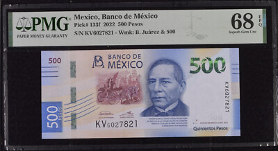 #ad Mexico 500 Pesos 2022 P 133 f Superb Gem UNC PMG 68 EPQ $75.89