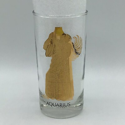#ad Vintage Zodiac Horoscope 22K Gold HIGHBALL Drink Glass Tumbler Aquarius $20.00