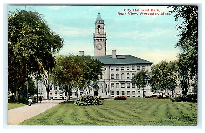 #ad City Hall and Park Rear View Worcester Massachusetts MA Early Postcard $9.99