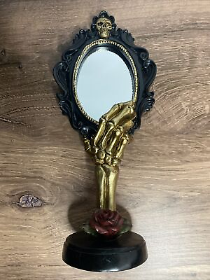 #ad Gold Skeletal Hand with Mirror Black Dark Gothic Halloween Horror $21.99