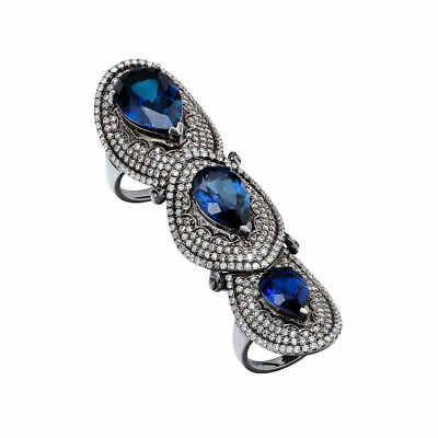 #ad Genuine Pear Cut Blue Lab Created Sapphire amp; Cubic Zirconia Full Finger Ring $226.00