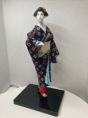 #ad Vintage Asian Doll Dancer Geisha Lady On Wooden Stand Elegant Detailed EUC 9.5quot; $50.00
