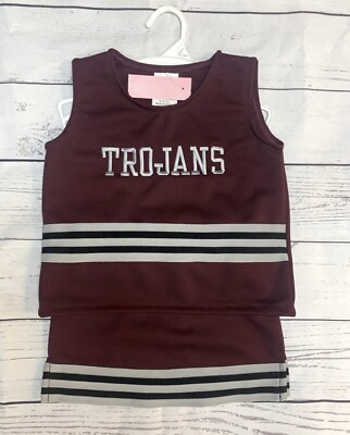 #ad Sz 4 Burgundy Maroon Trojans 2 Pc Cheer Cheerleader Cheerleading Uniform Set NWT $124.99