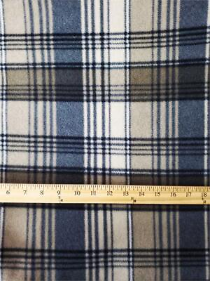 #ad Fleece Printed Fabric Quadruple Lined Plaid BLUE WHITE TAN 58quot; Wide SBY $9.90